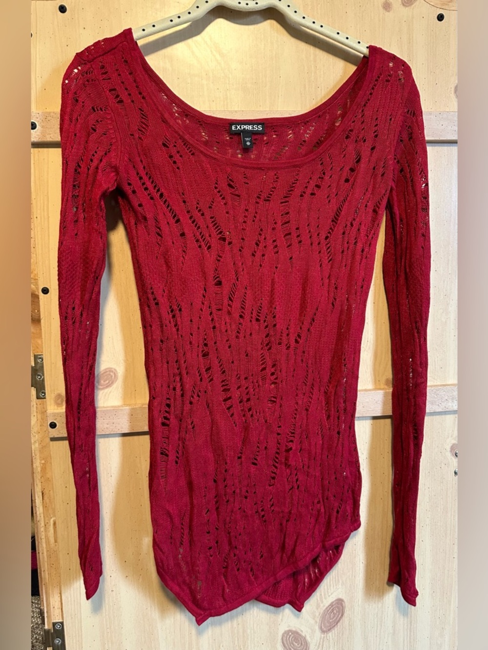 Express Red Open-Knit Scoop Neck Top